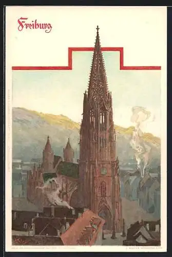 Künstler-AK Heinrich Kley: Freiburg / Breisgau, Ansicht des Münsters