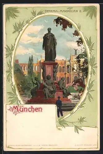 Künstler-AK Heinrich Kley: München, Blick zum Denkmal Maximillian II., Maximilianstrasse