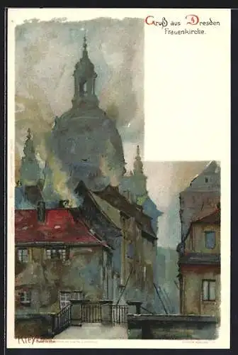 Künstler-AK Heinrich Kley: Dresden, Motiv der Frauenkirche