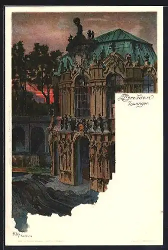 Künstler-AK Heinrich Kley: Dresden, Partie am Zwinger