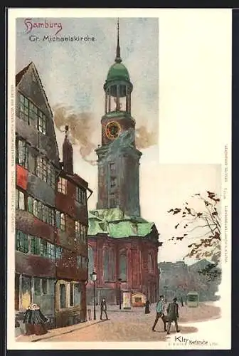 Künstler-Lithographie Heinrich Kley: Hamburg, Gr. Michaelskirche