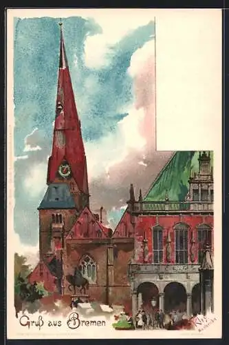 Künstler-AK Karl Mutter: Bremen, Kirche und Denkmal