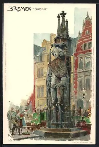 Künstler-AK Heinrich Kley: Bremen, Rolandsfigur