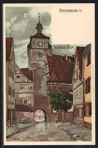 Künstler-AK K. Mutter: Rothenburg, Partie am Weissen Turm