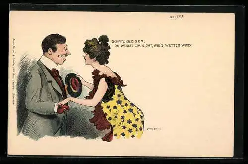 Lithographie Schatz bleib da..., schäkerndes Paar