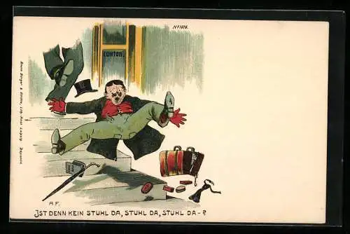 Lithographie Ist denn kein Stuhl da..., Rauswurf aus einem Contor