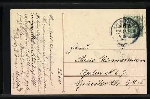 Präge-AK Personen mit Geschenken