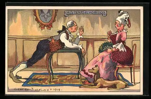 Künstler-AK Ehepaar mit Hund