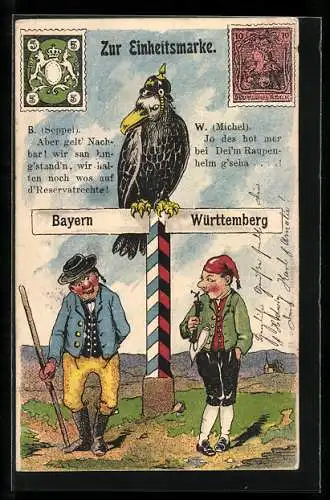 Lithographie Auf dem Weg zur Einheitsmarke, Briefmarken, Postgeschichte