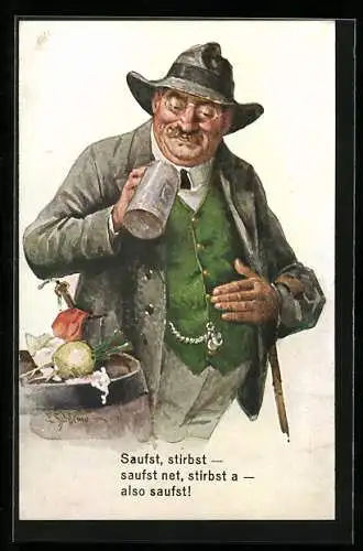 Künstler-AK F.Schlemo: Bayer mit Biermass und Radi
