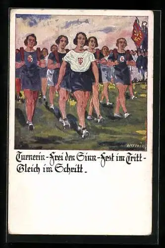 Künstler-AK Otto Amtsberg: Turnerin, Frei den Sinn, fest im Tritt, gleich im Schritt