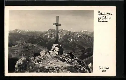 AK Polster, Ausblick gegen Dachstein, Gipfelkreuz