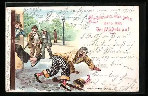 Lithographie Mann wird aus einem Haus getreten