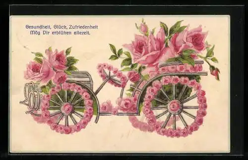 Künstler-AK Auto aus pinken Rosen