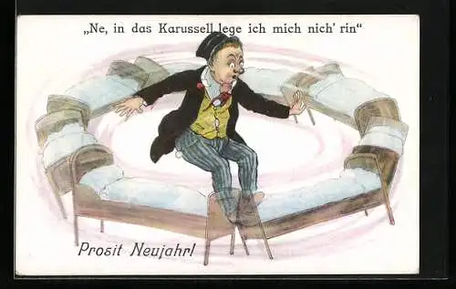 AK Betrunkener sieht ein Bettenkarussell um sich herum