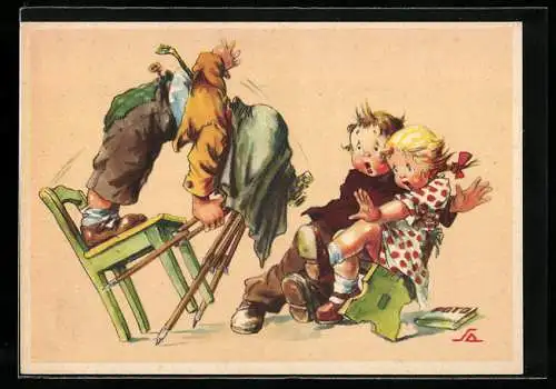 Künstler-AK Tollpatschiger kleiner Fotograf