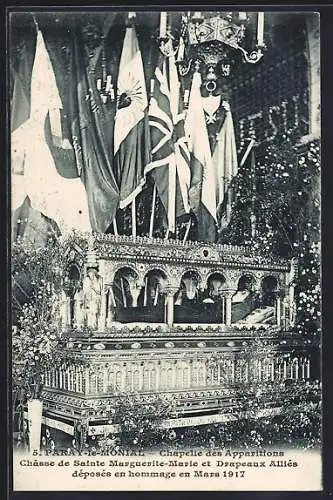 AK Paray-le-Monial, Châsse de Ste Marguerite-Marie et Drapeaux Alliés en hommage en mars 1917