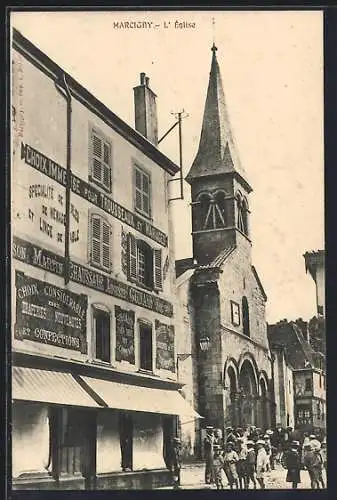 AK Marcigny, L`église et les commerces animés du centre-ville