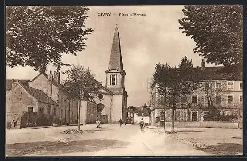 AK Givry, Place d`Armes avec église et bâtiments historiques