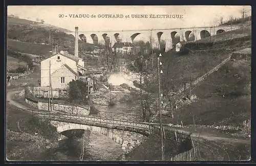 AK Gothard, Viaduc de Gothard, vue de l`usine électrique et du pont sur la rivière