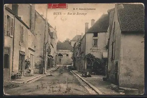 AK Buxy, Rue de Barange animée avec maisons et passants