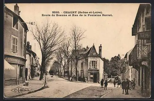 AK Chagny, Route de Beaune et Rue de la Fontaine Barret