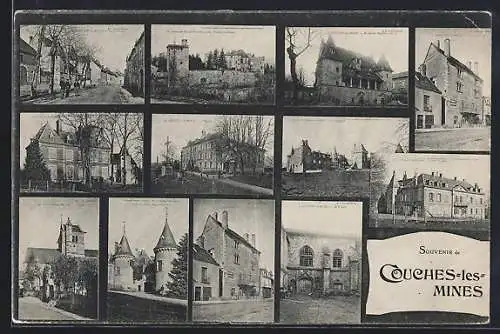 AK Couches-les-Mines, Souvenir avec vues diverses du village et bâtiments historiques