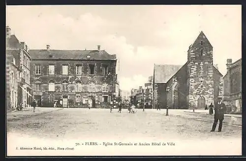 AK Flers, Église St-Germain et Ancien Hôtel de Ville