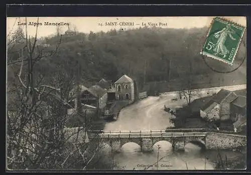 AK Saint-Céneri, Le Vieux Pont et paysage des Alpes Mancelles