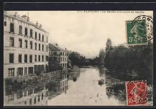 AK Alencon, La Sarthe et le pont de Sarthe