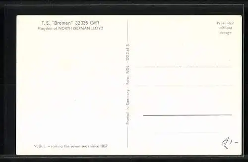 AK Passagierschiff TS Bremen des Norddeutschen Lloyd