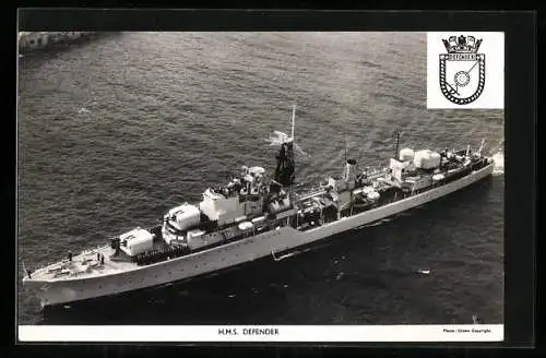 AK HMS Defender, Kriegsschiff aus der Vogelschau