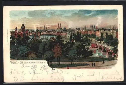 Lithographie München, Blick vom Maximilianeum