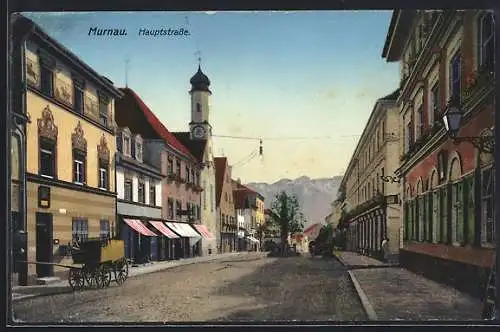 AK Murnau / Obb., Hauptstrasse mit Geschäften