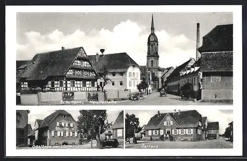 AK Schuttern, Hauptstrasse, Gasthaus zur Linde, Rathaus