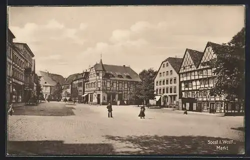 AK Soest i. Westf., Markt mit Gasthof und Engel-Apotheke