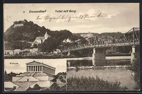 AK Donaustauf, Totalansicht, Burg, Walhalla