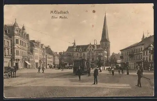 AK M. Gladbach, Alter Markt mit Strassenbahn