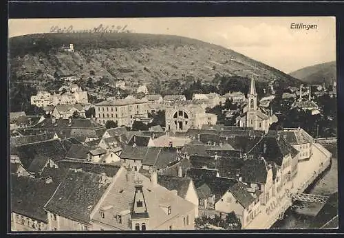 AK Ettlingen, Stadtansicht aus der Vogelschau