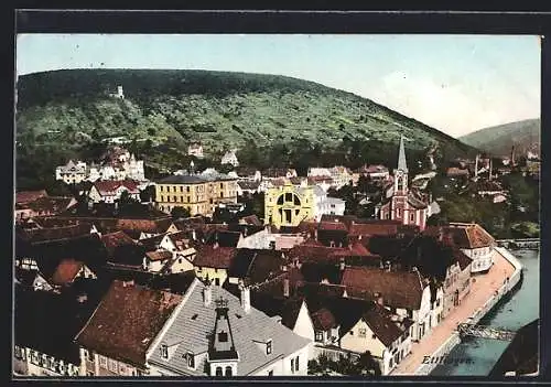 AK Ettlingen, Totalansicht mit Albstrasse aus der Vogelschau