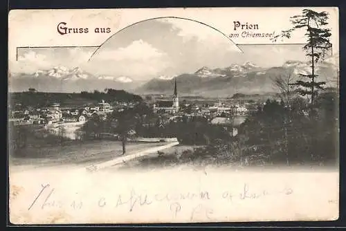 AK Prien am Chiemsee, Ortsansicht mit Bergpanorama