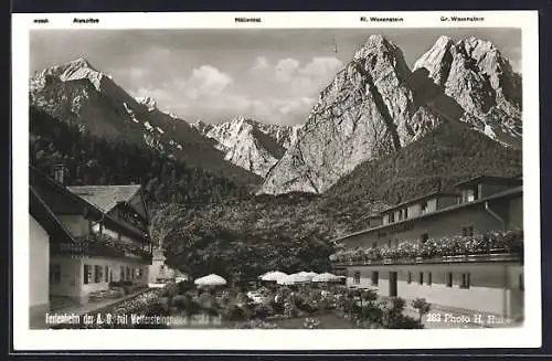 AK Garmisch-Partenkirchen, Ferienheim der A. O. mit Wettersteingruppe