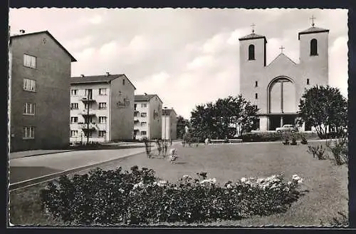 AK Pforzheim, Antoniusstrasse mit Antoniuskirche