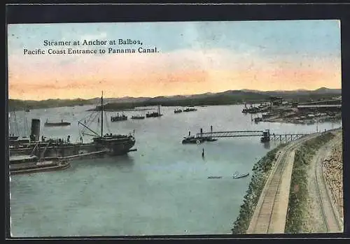 AK Balboa, Steamer at Anchor, Pacific coast Entrance to Pnama Canal