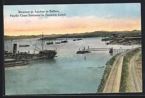 AK Balboa, Steamer at Anchor, Pacific Coast Entrance to Panama Canal