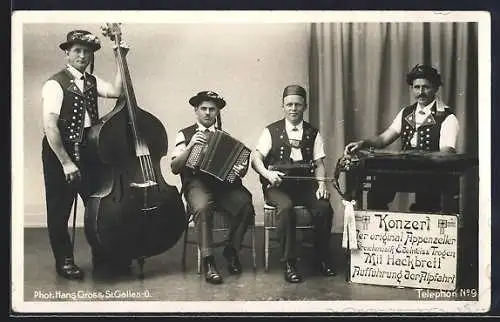 AK Appenzell, Die original Appenzeller Streichmusik Edelweiss Trogen, Aufführung der Alpfahrt