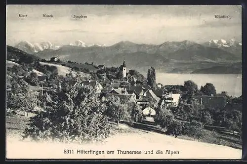 AK Hilterfingen, Generalansicht mit dem Thunersee gegen die Alpen