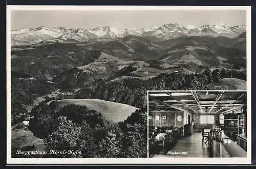 AK Hörnli-Kulm, Berggasthaus, Innenansicht und Panorama