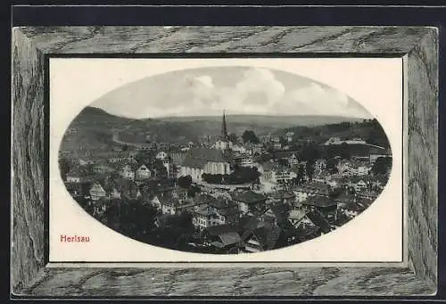 Passepartout-AK Herisau, Ortsansicht von oben