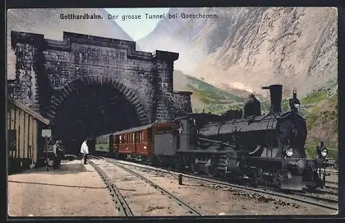 AK Göschenen, Gotthardbahn, der grosse Tunnel bei Göschenen, schweizer Eisenbahn